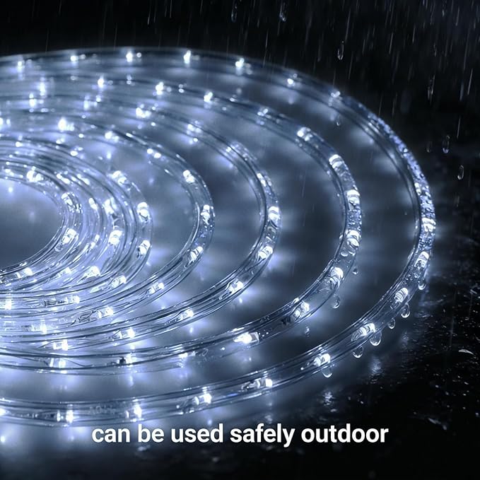 LED Rope Lights, 100ft 110V Waterproof Rope Lights for Outside, Outdoor String Lights, Ideal for Eaves, Backyards Garden, Christmas Decoration(White)