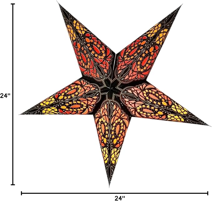 Lantern Lampshade Paper Star Light Shades Large 60cm Hanging Decorations for Christmas Wedding Home Decoration Birthday Party Foldable 5 Pointed Star (Glitter Black, Yellow, Maroon)