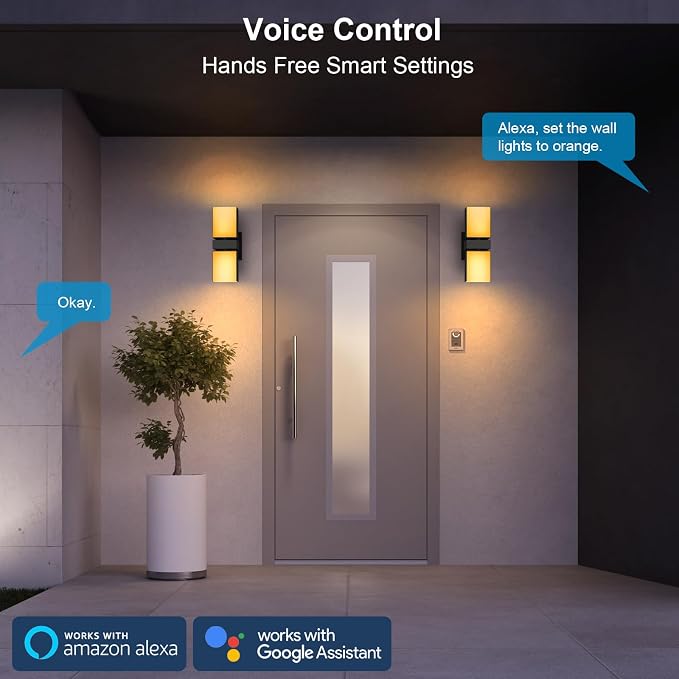 XMCOSY+ Smart Outdoor Wall Lights, 1400LM RGBCW Porch Lights 2-Pack | Smart App Control, Alexa Compatible, Color Changing Warm & Cool White, IP65 Waterproof 350° rotating dual heads Wall Sconce