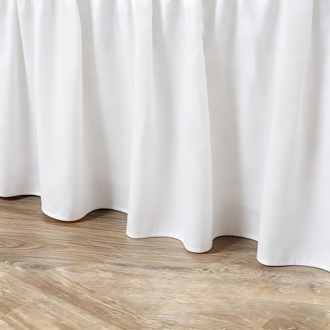RIMELA White Bed Skirt Queen Size 12 Inch Drop, Wrap Around Elastic Adjustable Bedskirt, Bed skirting Dust Ruffle for Bed Frame & Box Spring Soft Durable Fabric Machine Washable Easy to Install