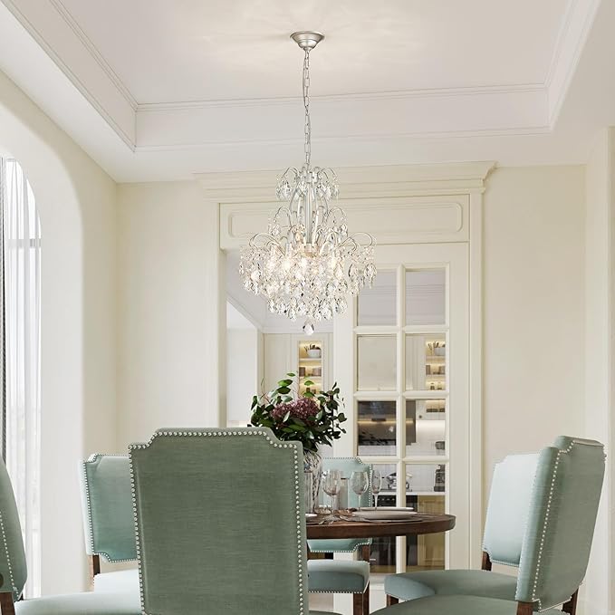 WUZUPS 5-Light Crystal Candle Chandelier Pendant Ceiling Modern Lighting Fixture for Bedroom Hallway Bar Kitchen Bathroom, H 22.8" W19.7, E12 Base, Silver