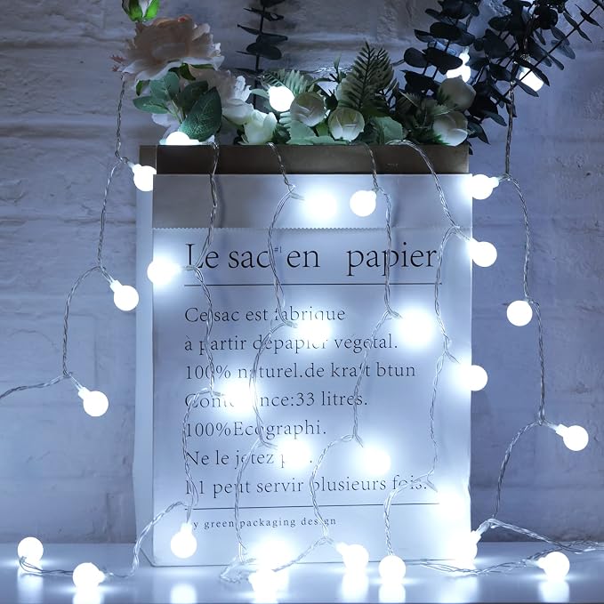 Minetom Globe String Lights, 66 Feet 200 Led Fairy Lights Plug in, 8 Modes with Remote Mini Globe Lights for Indoor Outdoor Bedroom Party Wedding Garden Christmas Tree Decor, Pure White