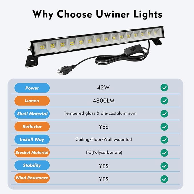 42W LED Shop Light for Garage, 4800LM 6500K Daylight, Plug in Shop Light with 4.9FT Cord & Switch, 120° Adjustable Bracket for Workshop, Basement, Utility Room (6-Pack)