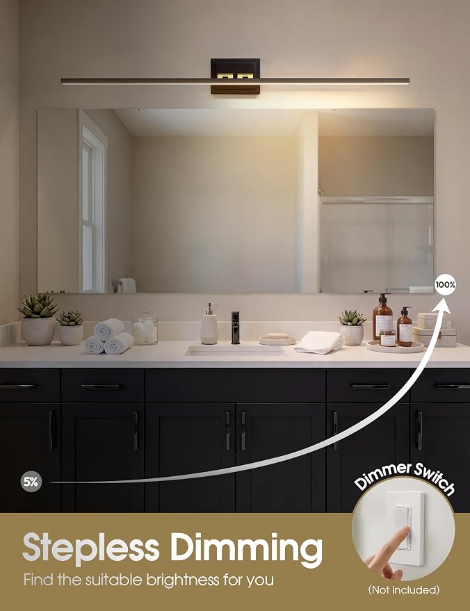 VOLISUN Modern Bathroom Vanity Light 55 inch, Rotatable, 36W Dimmable 5CCT Led Bathroom Light Fixture Over Mirror, Black Bar Vanity Light for Bathroom Mirror Cabinets-ETL Certificated