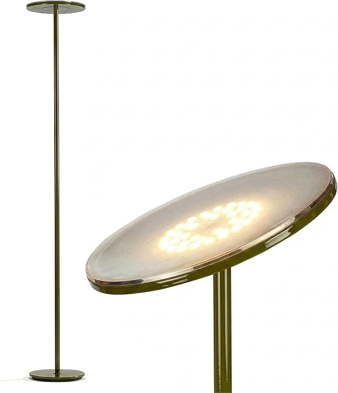 Brightech Sky LED Floor lamp, Torchiere Super Bright Floor Lamp for Living Room Decor & Office - Dimmable, Tall Standing Lamp with Warm Light for Bedroom & Reading - Green