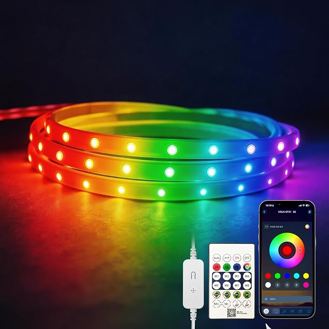 Multi-Color RGB LED Rope Lights 3.28ft 5V USB, Remote & App for Room | Self-adhesive flexible strip, 150+ dynamic effects, TV backlight & room decor, for bedroom/living room/holiday