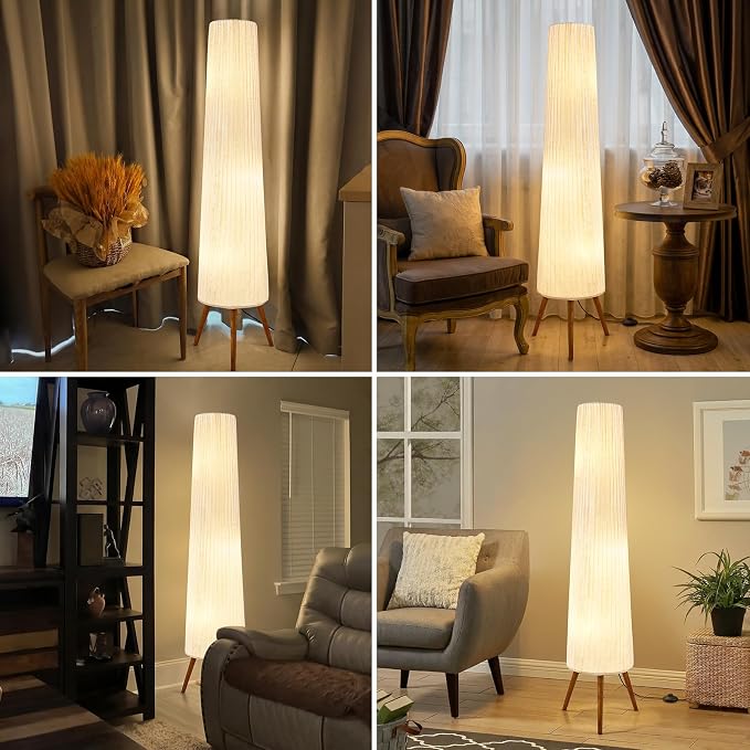 60 Inch Oatmeal Wood Floor Lamp, Color Temperature Adjustable Softlighting Corner Lamp, 3 Bulbs Standing Lamp, Creative Ambient Light for Living Room Bedroom&Office-Bulbs Included