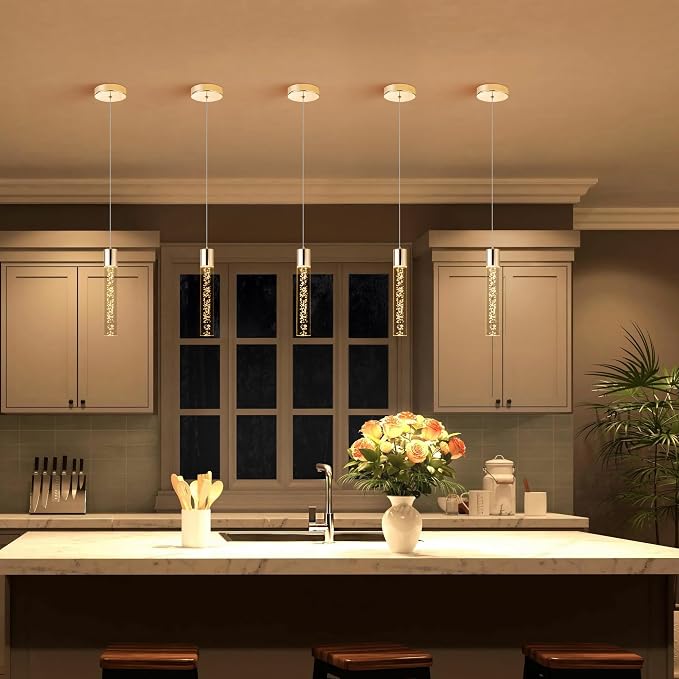 Dimmable LED Pendant Lights Kitchen Island Lighting,5CCT/2700K/3000K/3500K/4000K/5000K,Modern Hanging Island Lights Kitchen Ceiling Lighting Fixtures,for Kitchen Dining Room (Gold, 3 Pack)
