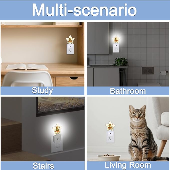 Cute Frog Mushroom Dusk to Dawn Star Night Light,Flowers Smart Sensor Nightlight for Bedroom Kitchen Hallway Stairs,Plug-in Energy Efficient Decor Desk Lamp Women Men Gifts