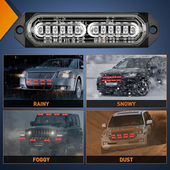 Nilight 8PCS Led Strobe Lights 12LED Red Emergency Light 12V 24V Surface Mount Flashing Warning Hazard Beacon Ultra Slim Sync Feature Mini Grille for Cars Trucks Off Road Vehicles SUV