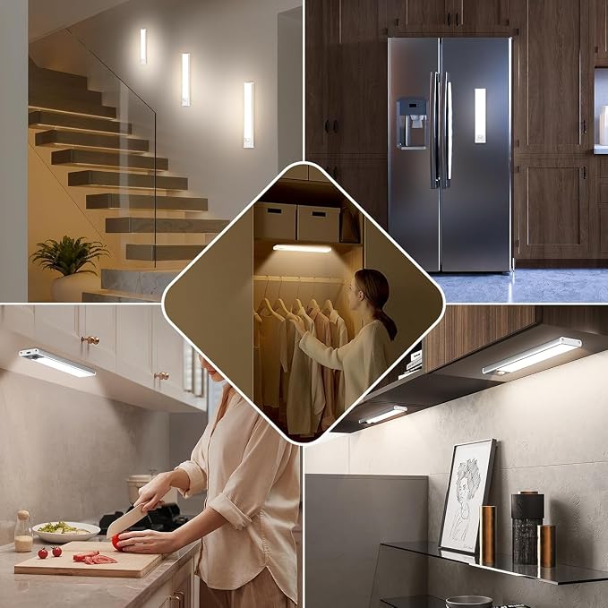 Under Cabinet Lighting, 5-Pack 10 inch 2200mAh Rechargeable Battery Operated Motion Sensor Lights Indoor, Wireless Dimmable Magnetic Under Counter Closet Night Lights for Kitchen, Stair