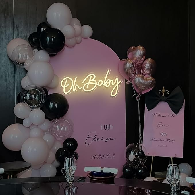 Oh Baby Neon Sign for Backdrop, Baby Shower LED Neon Lights for Wall Decor Dimmable Light Up Sign for Gender Reveal, Birthday Party Decoration, Warm White (16.9"*8.2")