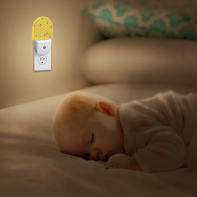 Night Light,Yellow Beehive Bees Night Lights Plug Into Wall for Boys Girls,Lamp for Stairway/Hallway/Bedroom Sleep Friendly
