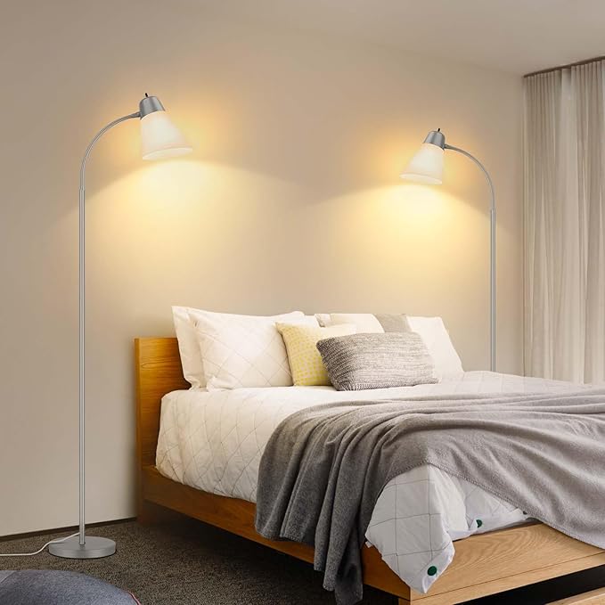 Floor Lamp for Living Room, Adjustable Standing Room Lamp with White Plastic Shade, Grey Reading Floor Lamps for Dorm, Bulb not Included