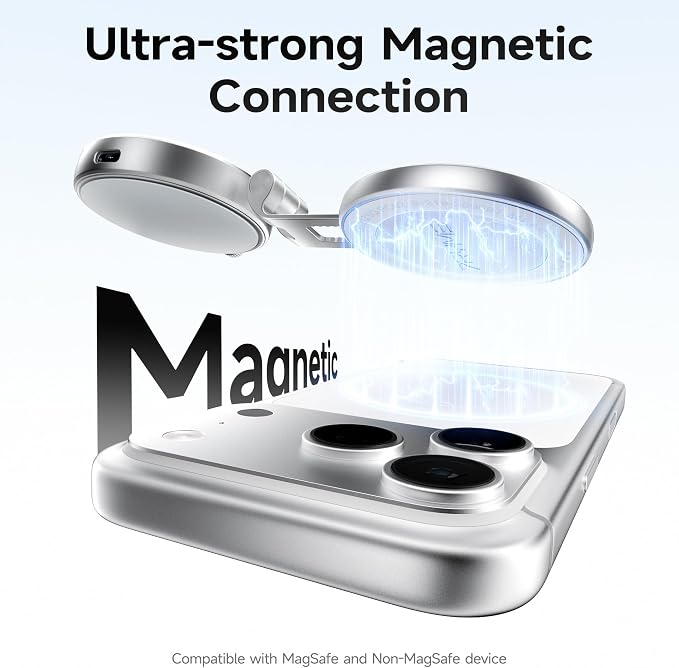 7RYMS 7Lite L1 Magnetic Selfie Light for MagSafe iPhone, LED Fill Light | CRI95 Lighting, 360° Rotation and Built-in Mirror. Magnetic Mount for Selfies, Video Call, Streaming and Photography (Silver)