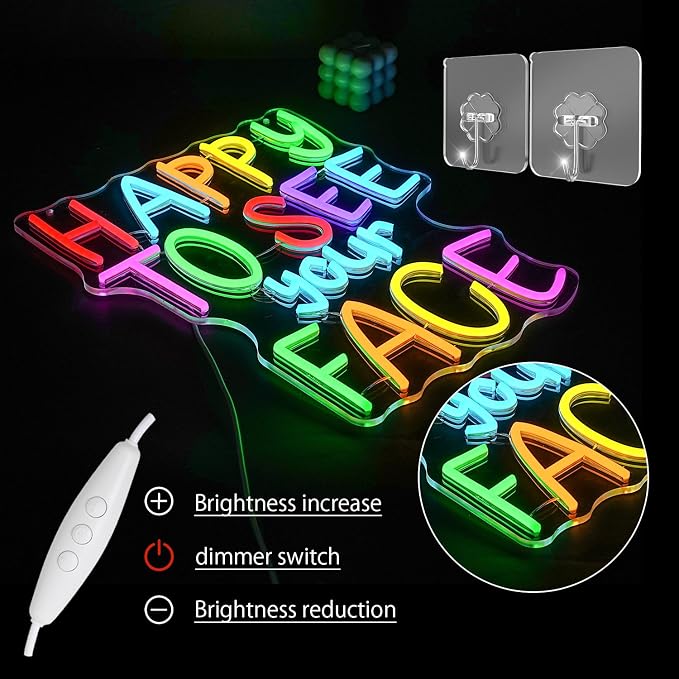 Happy To See Your Face Neon Sign for Wall Decor Classroom Neon Light Colorful Letter LED Sign Dimmable Neon Light Sign for Classroom Bar Home shop Decoration