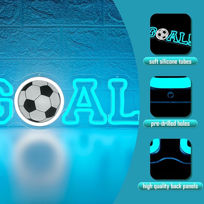 Soccer Neon Sign for Wall Decor Goal Led Sign World Cup Neon Light Soccer Party Decorations Dimmable 2026 Football Championship Light Up Signs for Football Theme Party Man Cave Bar Club Gift for Fan
