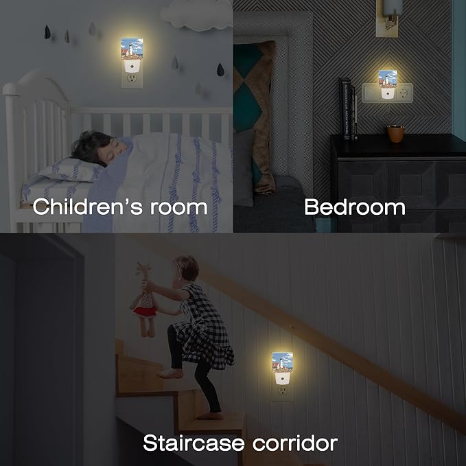 Beautiful White Lighthouse Night Light Plug into Wall, Ocean Seaside Lighthouse Dusk to Dawn Night Light Plug in,0.5w Energy Saving Sleep Friendly Nightlight for Kids Boys Girls Home Decor