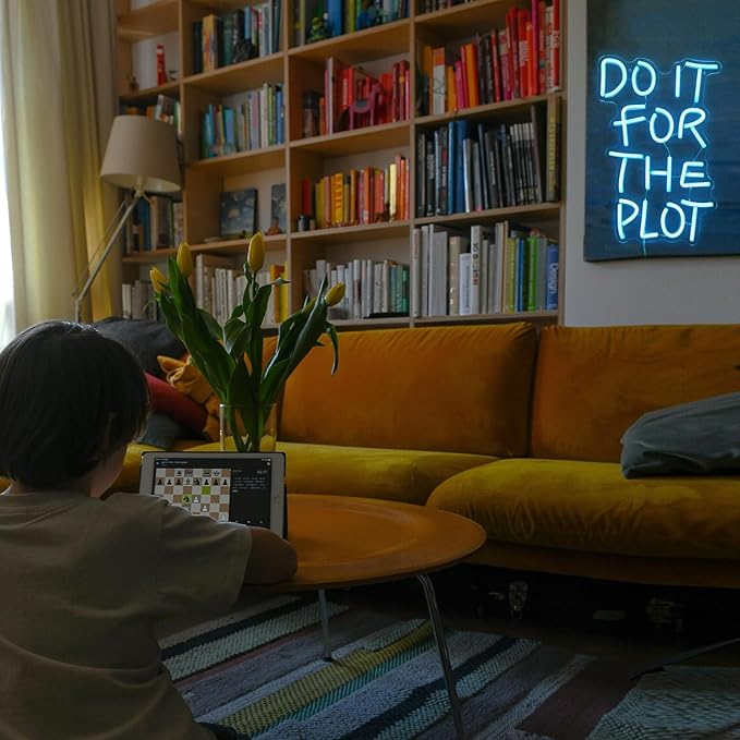 Do It For The Plot Neon Sign LED Ice Blue Letter Neon Lights for Wall Decor Dimmable USB Powered Neon Light Up Sign for Bedroom Office Party Wedding Bar Decoration Gifts for Friend (16.5”*12.6”)
