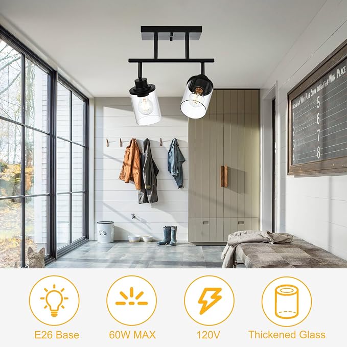 Yaohong 2-Light Kitchen Track Light Fixtures Ceiling Vanity Lights Black, Bathroom Track Lighting Kit with Ajustable Heads, Modern Wall Ceiling Tracking Light for Hallway Shop
