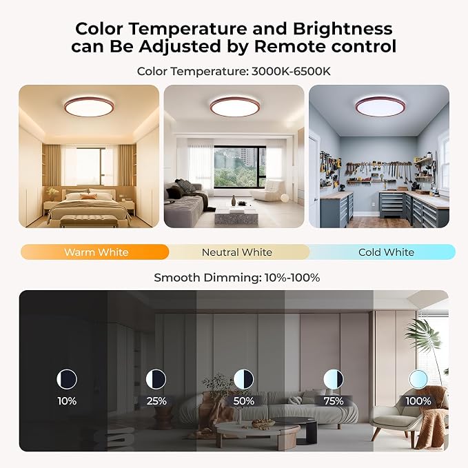Dimmable LED Flush Mount Ceiling Light Fixture with Remote Control, 12Inch 3000K-6500K Light Color Adjustable, Modern Ultra-Thin Ceiling Lamp for Bedroom Kitchen, Wired