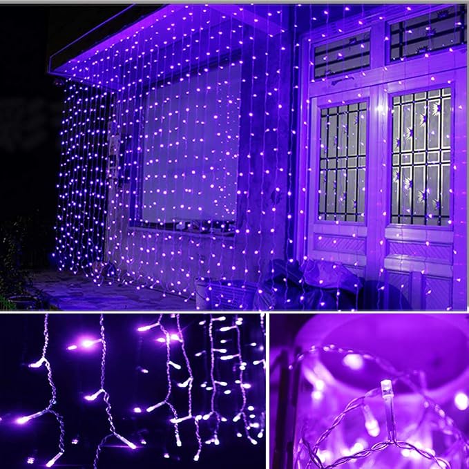 Twinkle Star LED String Curtain Light, Purple, 6 Inches | Indoor Outdoor, Halloween Wedding Party, Home Garden Bedroom Wall Decoration