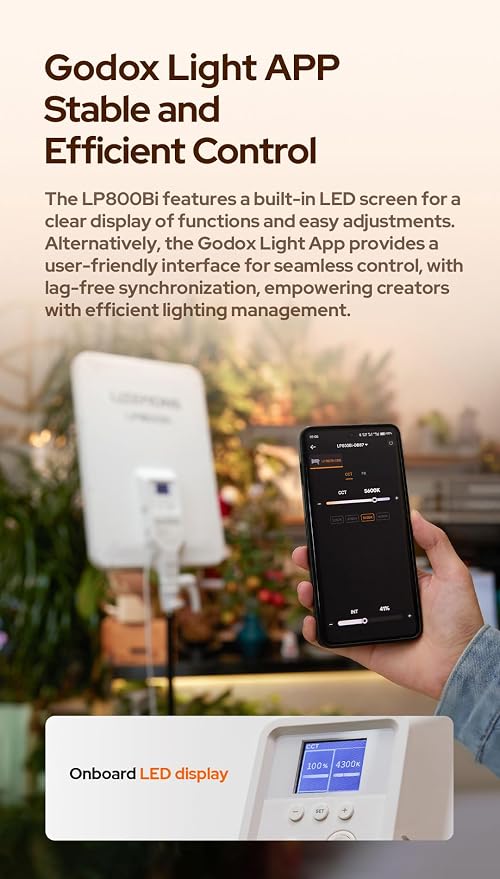 Godox LP800BI 85W LED Video Light Panel with Stand, 28" Large Soft Light | 2800K-6500K Bi-Color, 2.6" Ultra-Thin Studio Lighting, APP Control, CRI 96+, TLCI 98+, for YouTube, Recording, Live Streaming