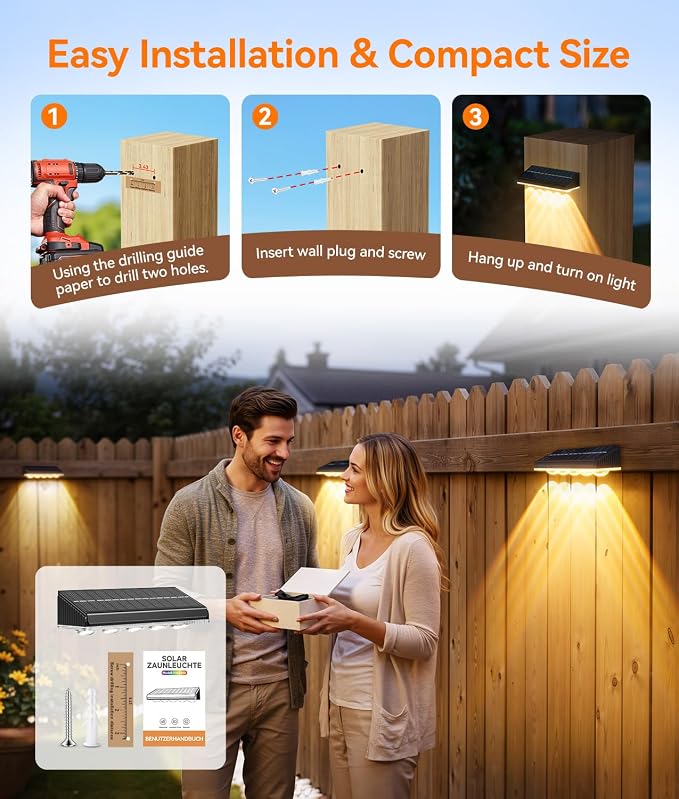 KOOPER Solar Fence Lights Outdoor Waterproof, 12 Pack Warm White & 9 Fixed Colors & Color Changing Fence Lights Solar Powered, Solar Lights Outdoor Fence for Outside Backyard Railing Patio Wall Deck
