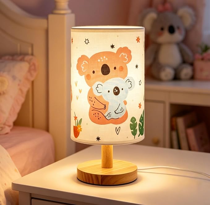 Bear Kids Table Lamp for Bedroom Kids Bedside Lamps 3 Colors Wooden Base Nightstand Night Light with Cartoon Flaxen Fabric Shade Desk Lamp for Girls Boys Room Nursery Decor,Bear Gifts for Boys Girls