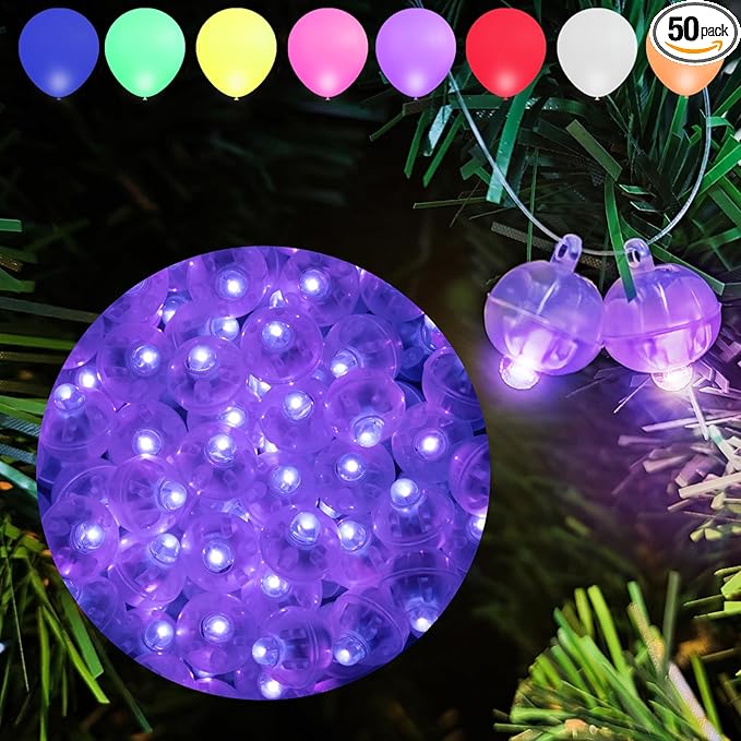 Aogist 50Pcs Balloon Lights with Hook,Long Standby Time,Waterproof Mini Light for Birthday Party Wedding Christmas Halloween Easter Decorative (Steady, Purple)