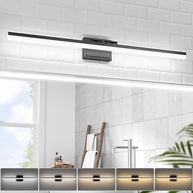 VOLISUN Modern Bathroom Vanity Light 39.4 inch, 34W Dimmable 5CCT Led Bathroom Light Fixture Over Mirror, Black Bar Vanity Light for Bathrooms Mirror Cabinets Bedroom