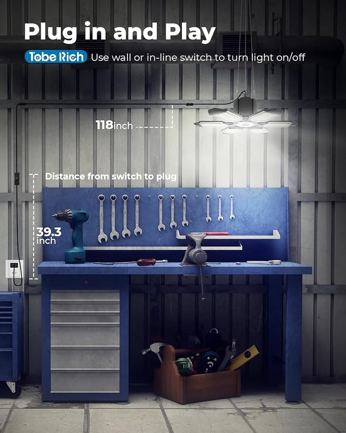 toberich Plug in Garage Light, 20000LM LED Shop Lights 6500K Bay Lighting | 200W Super Bright, Linkable, 9.84 FT Power Cord, Work Light for Garage Workshop Utility Room