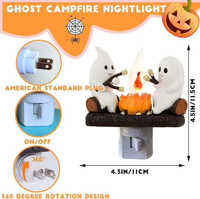 Ghost Campfire Nightlight, Ghost Flickering Night Light, Campfire Flame Halloween Nightlight