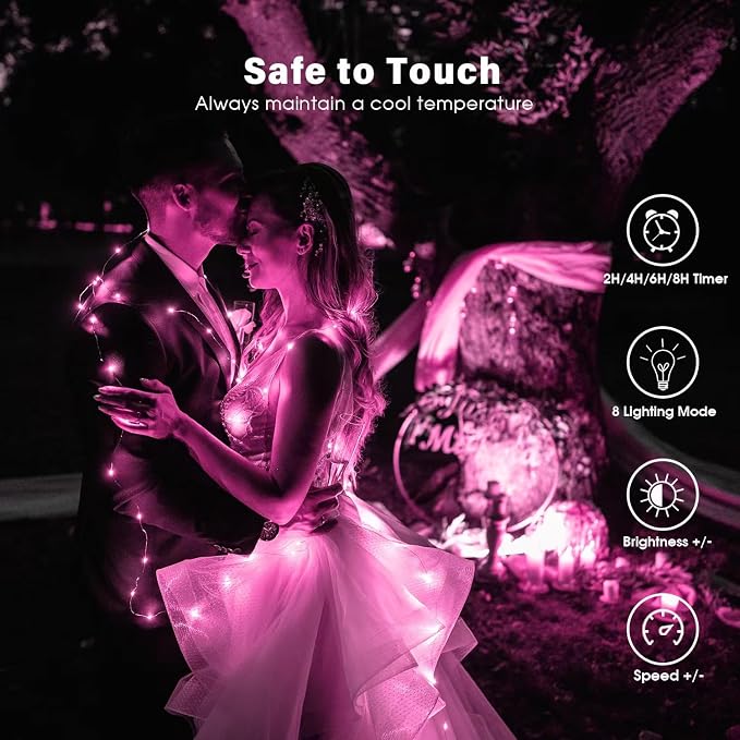 Fairy Lights 66ft 200 LED USB Twinkle String Lights Plug in Silver Wire Lights with Remote and Timer 8 Modes Outdoor Waterproof Starry Lights DIY Party Wedding Christmas Decoration(Pink)