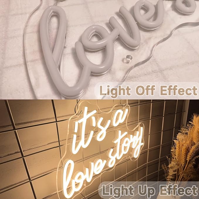 Its a Love Story Neon Sign, Warm White USB Led Light Up Signs for Bedroom Aesthetic Birthday Wedding Party Gift Boyfriend Girlfriend Lover Women Men Room Bathroom Decoration Gift, 15.7 x 11.8 Inch