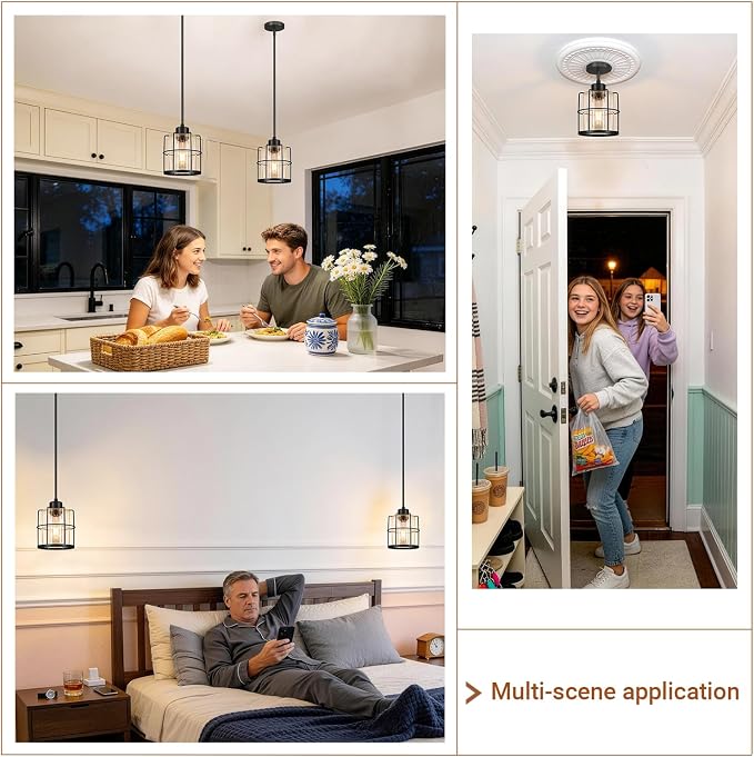 Black Pendant Lights Kitchen Island Set of 2, Modern Pendant Light Fixtures with Bubble Glass, Industrial Hanging Pendant Lights for Kitchen Island Dining Room Bedroom Entryway,90° Angle Compatible