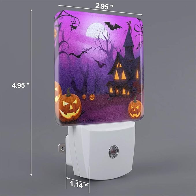 Halloween Pumpkin Night Light Set of 2, Lanterns and Ghost Owl Bat Auto Sensor LED Dusk-to-Dawn Nightlights, Plug-in Sensor Lamp for Bedroom Bathroom Kitchen Hallway Stairs Decorative