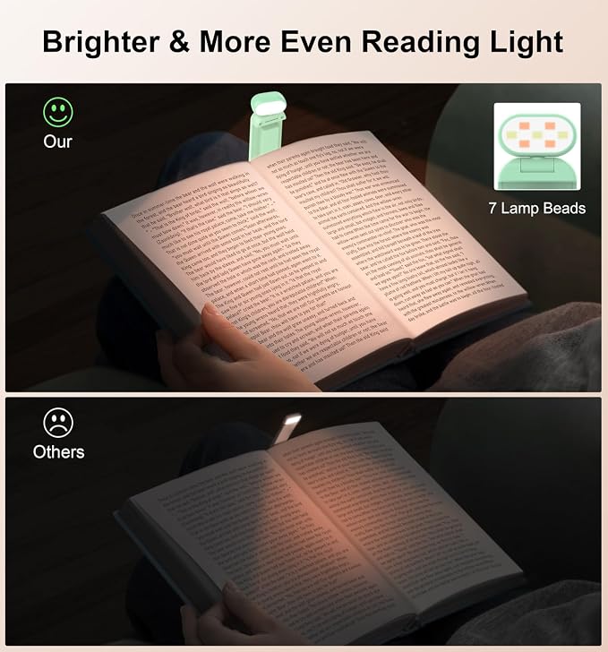 Gritin Reading Light, Rechargeable Book Light for Reading in Bed | Eye Caring 3 Color Temperatures, 5-Level Dimmable Brightness, Long Lasting, Compact Size Clip on Book Lamp for Bookworms-Cyan