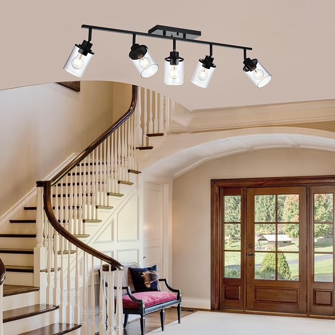 Yaohong 5-Light Kitchen Track Light Fixtures Ceiling Vanity Lights Black, Bathroom Track Lighting Kit with Ajustable Heads, Modern Wall Ceiling Tracking Light for Hallway Shop