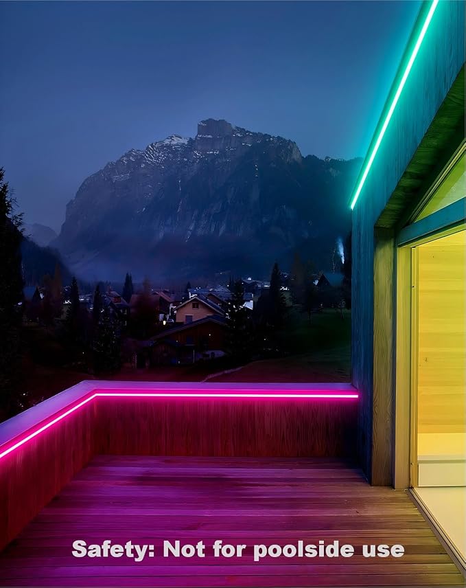 LED RGB Neon Rope Lights AC 120V, Expandable & Cuttable Bright Strip Lighting with Remote, Dimmable Color Changing, ETL Cold-Resistant & IP65 Waterproof for in&Outdoor, 10x20mm, 131.2FT