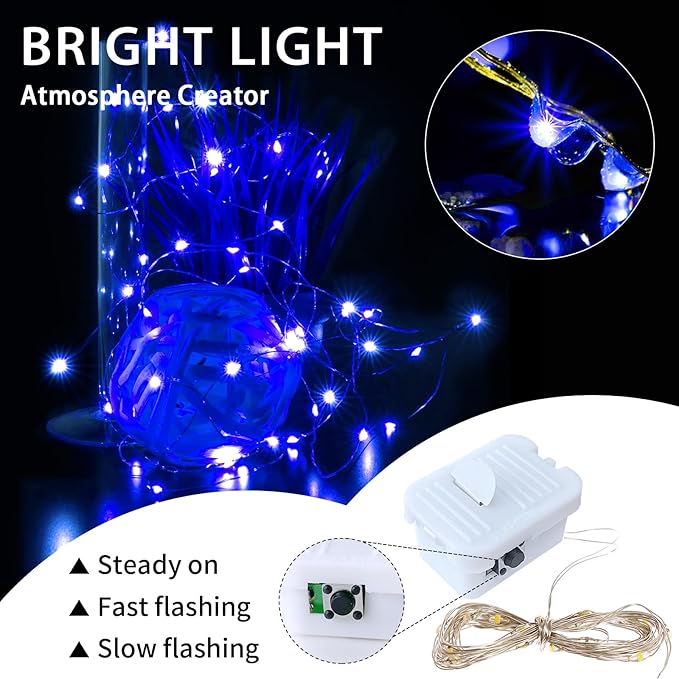 8 Pack Blue Fairy Lights Battery Operated, 7ft 20 LED Mini String Twinkle Lights for Easter Christmas Halloween Mason Jars Centerpiece Table Decorations (8, Blue)