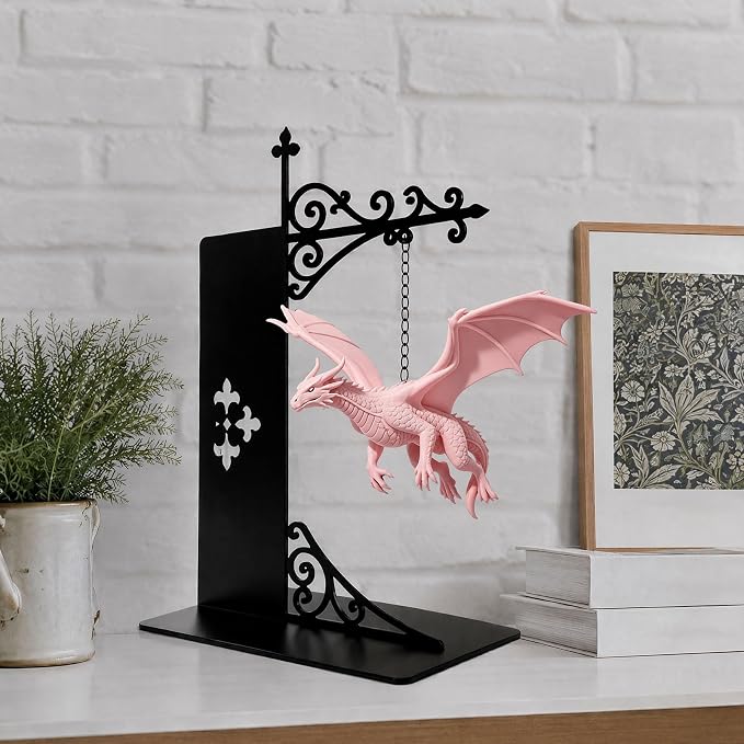 Magical Floating Dragon Bookshelf Lamp, Warm LED Dragon Night Light, Fantasy Reading Nook Decor, Unique Gift for Fantasy Lovers and Book Readers (Pink)