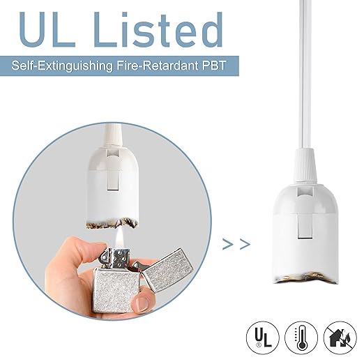 JACKYLED Extension Hanging Lantern Cord Cable 2-Pack 20ft UL 360W with E26 E27 Socket On/Off Button Pendant Lighting