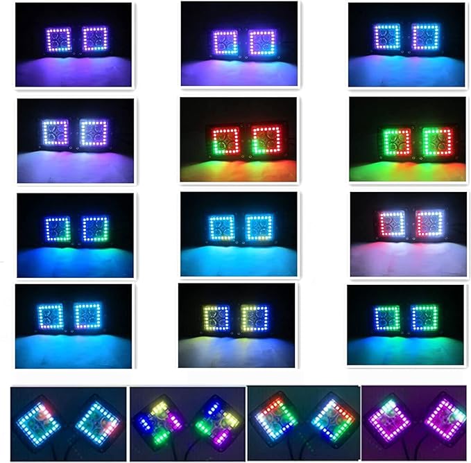 Lpteso 4PCS 4" inch LED Flood Work Light Bar with Multi-Color Chasing RGB Halo 16 Solid Colors Over 92 Flashing Modes Offroad Work Pods LED Driving Lamp Fog Lights with Switch and Wiring Harness