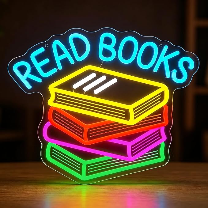 Read Books Neon Sign for Reading Room Library Classroom Wall Decor | Dimmable LED Neon Sign Colorful Book Design for Library Reading Nook Classroom Bedroom Bookstore Teacher Book Lovers Decor