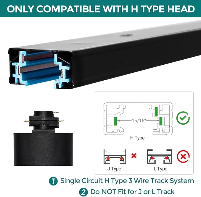H Track Lighting Rails Kit - iCreating 13ft Black Track Light Track 3 Wire with Floating Canopy Connector, I and L Connectors for Single Circuit H Type LED Track Lighting Heads Fixtures