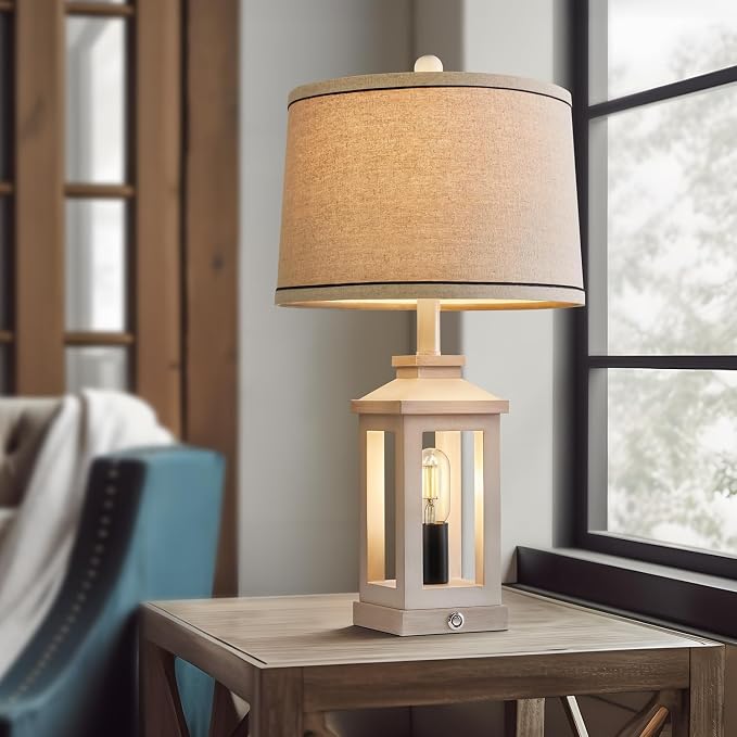 G-SAFAVA 23.75" Retro Farmhouse USB C+A Ports Table Lamp Set of 2 with 3 Way Dimmable Touch Control White Nightlight Vintage Modern Lamp for Living Room Bedroom with 2 Light Sources