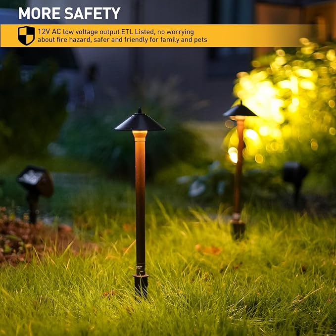 Malibu Low Voltage Pathway Lights, 10W Pro Style Halogen Landscape Lighting, 2Pack 2700K Warm White Path Light, 12V AC Bronze Outdoor Walkway Lights for Yard Garden 8308-9103