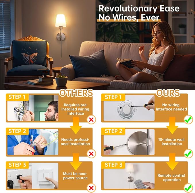 Shenmoyl Battery Operated Wall Sconces Set of 2, 80H Usage Time 22.6" Rechargeable Wall Light with Dimmable Bulb, 12 Colors Wall Sconce for Bedroom Living Room, Silver