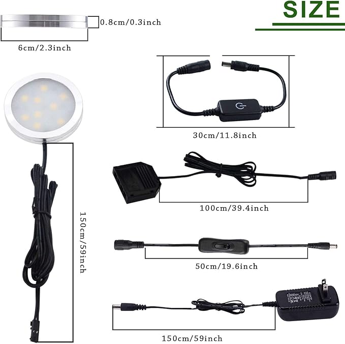 AIBOO Under Cabinet LED Puck Lights Kit with Touch Dimming Switch for Ambiance Atmosphere Night Lighting (4 Lights,Warm White)
